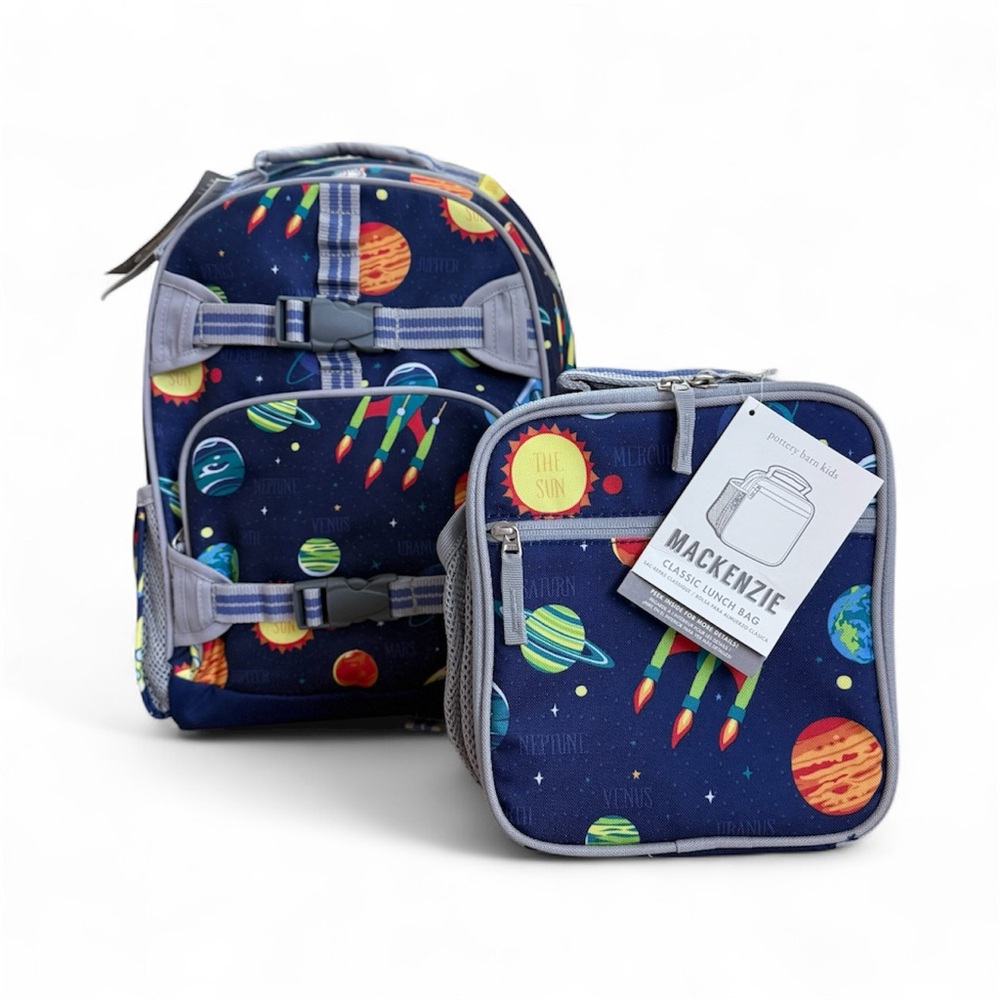 Pottery Barn Kids Mackenzie Navy Solar System Backpack / Lunchbox Size Large